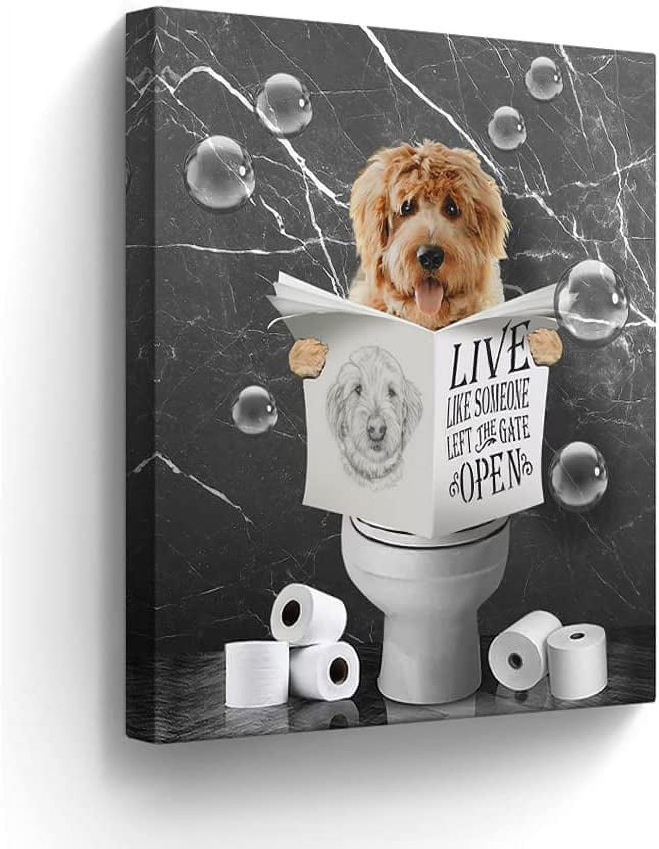 ADALE Bathroom Decor Canvas Wall Art Cute Cat Sitting in Toilet Reading ...