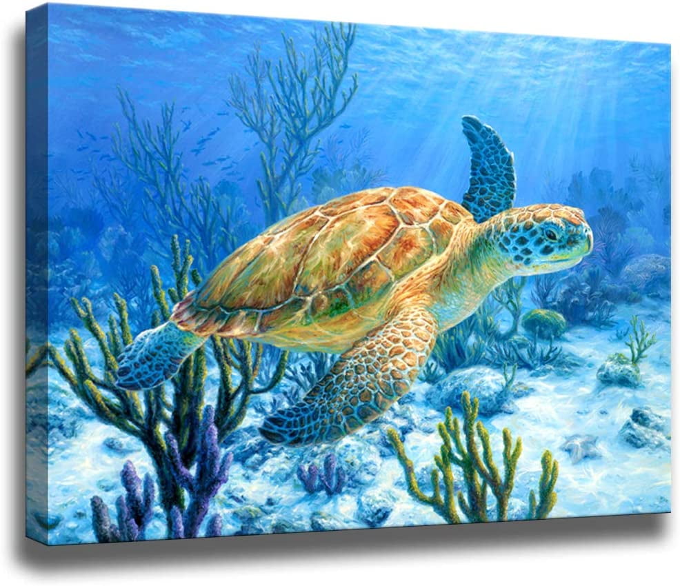 ADALE Bathroom Decor Sea Turtle Pictures Painting Wall Art Beach Decor ...