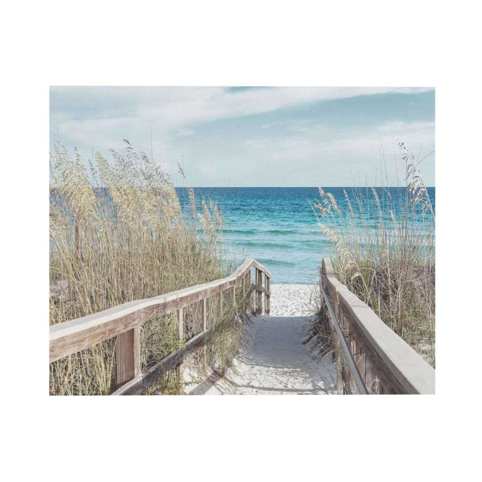ADALE Beach Path Wall Art Coastal Pathway to Blue Ocean with Wood Toned ...