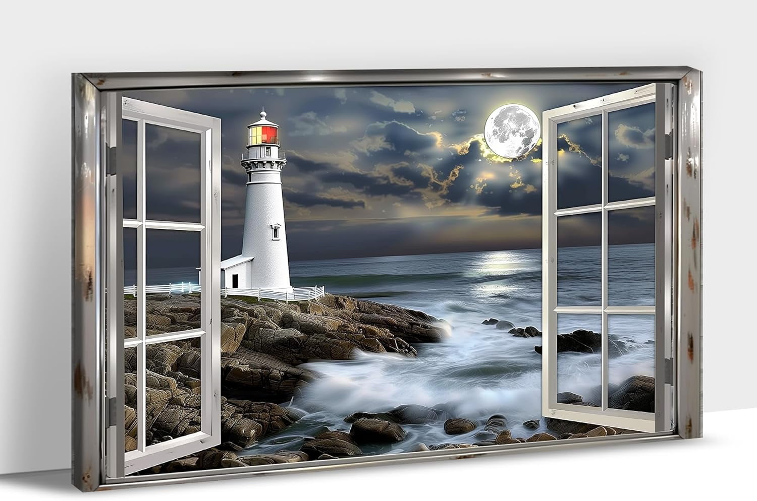 ADALE Beach Pictures Wall Art Decor Night Ocean Painting Decor Bedroom ...