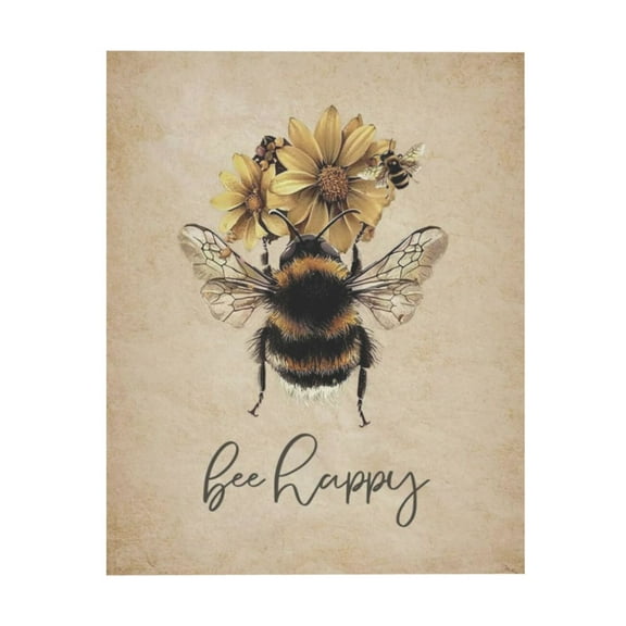 ADALE Bee Happy Vintage Framed Canvas Prints Wall Art Bee Yourself Cute Animal Canvas Picture Decor for Living Room Bedroom Office Unframed 8x10 Inch