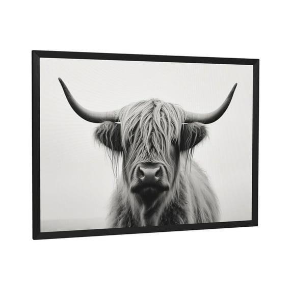 ADALE Black and White Highland Cow Canvas Wall Art Animal Painting Print Rustic Longhorn Cattle Pictures Farmhouse Decor Black Framed 10x8 Inch