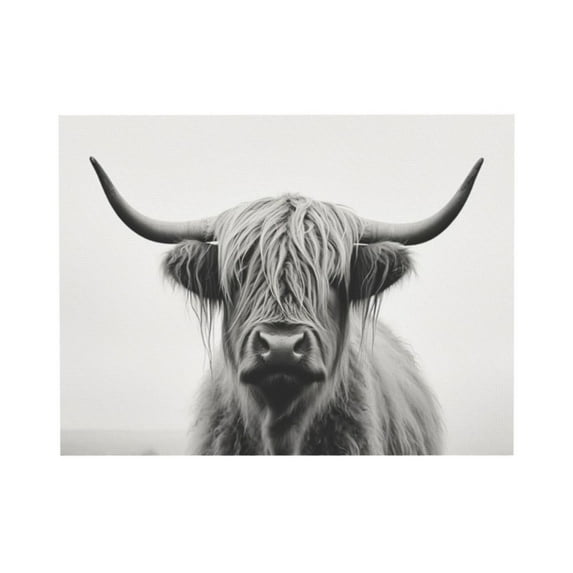 ADALE Black and White Highland Cow Canvas Wall Art Animal Painting Print Rustic Longhorn Cattle Pictures Farmhouse Decor Unframed 10x8 Inch