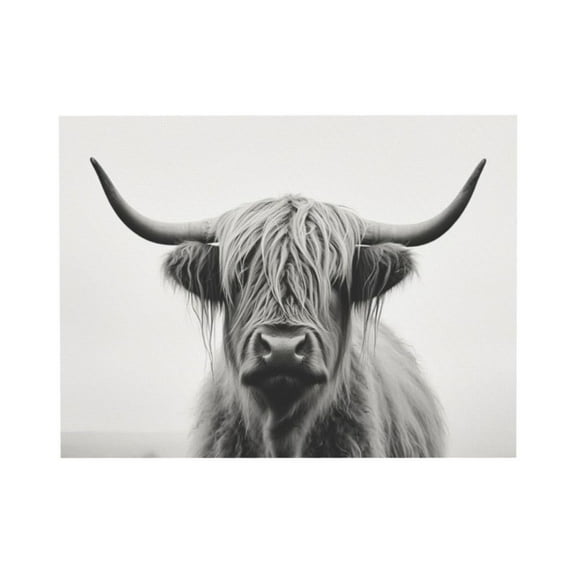 ADALE Black and White Highland Cow Canvas Wall Art Animal Painting Print Rustic Longhorn Cattle Pictures Farmhouse Decor Unframed 8x10 Inch