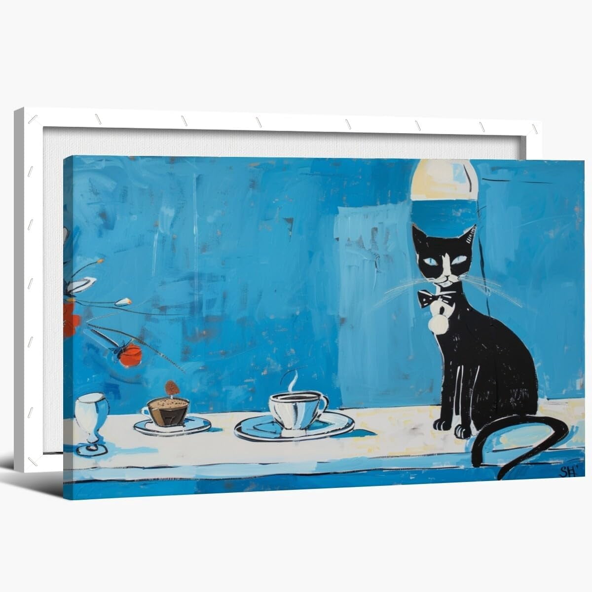 ADALE Black and white persian cat vintage oil painting wall art cute ...