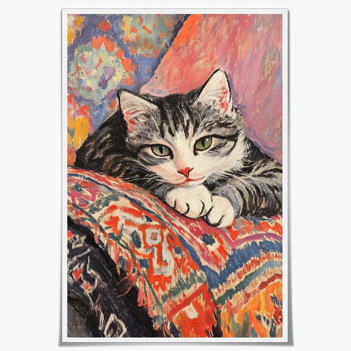 ADALE Black and white persian cat vintage oil painting wall art cute ...