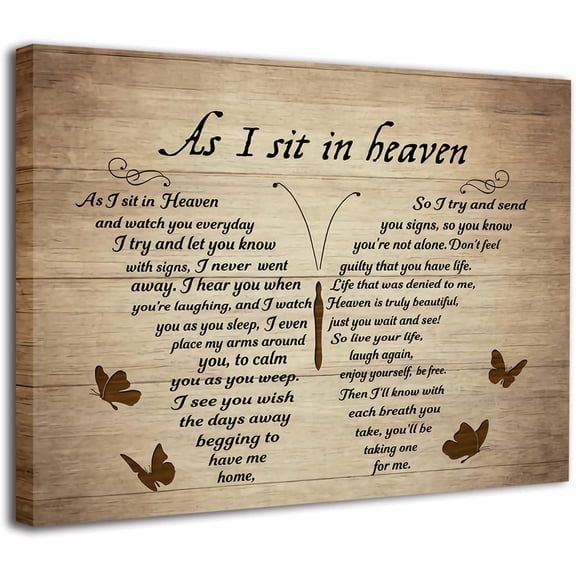 ADALE Butterflies Vtage Canvas Wall Art Canvas As I Sit Heaven and Watch You Everyday Poem Patg on Canvas Background Rustic spirational Quotes Wall Art Patgs Quotes Poem Room Unframe 18x12 Inch