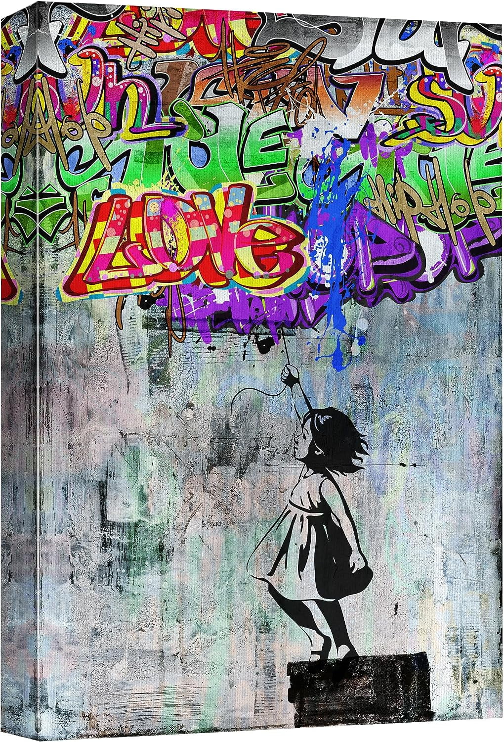 ADALE Canvas Print Wall Art Banksy Panda with Handguns on Wall Cities ...
