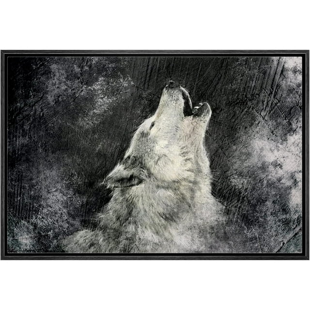 Adale Canvas Print Wall Art Howling Wolf On Grunge Black Background 