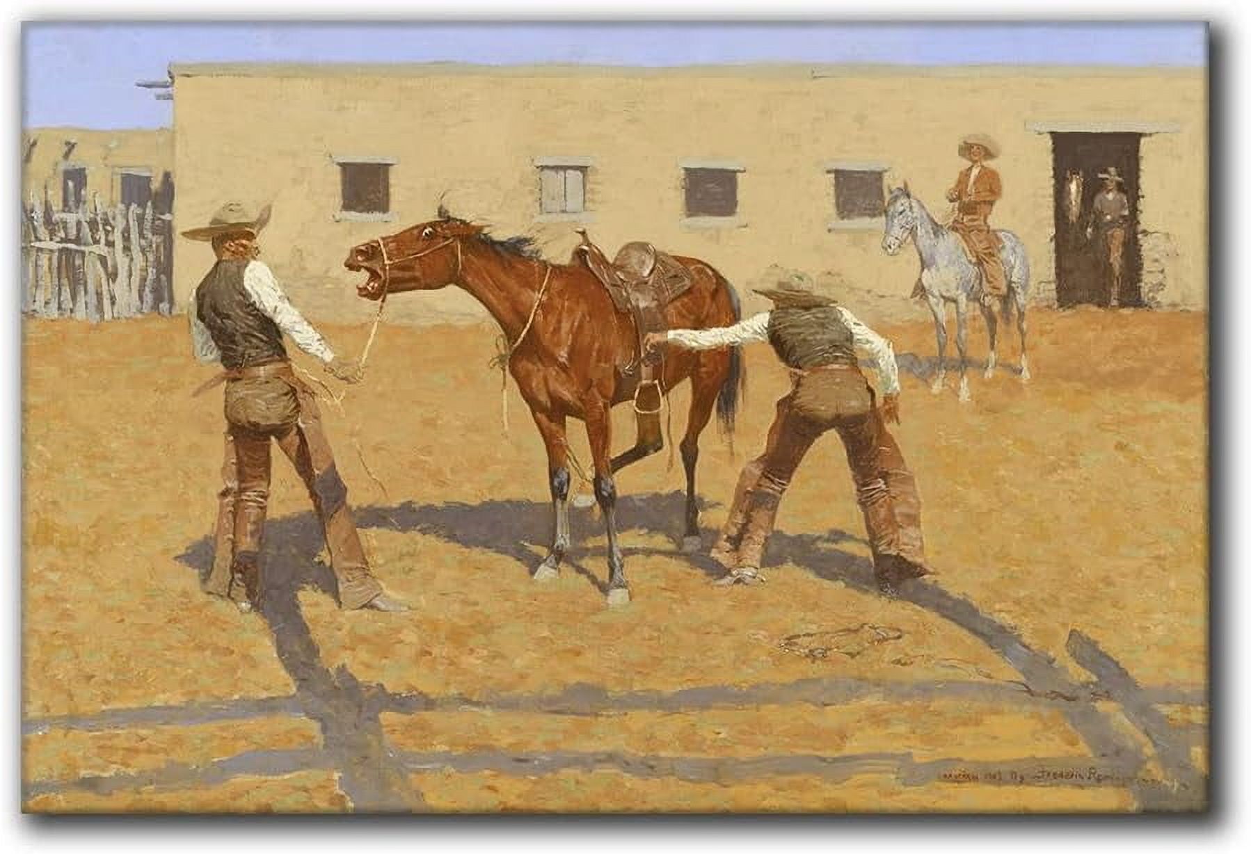 Tableau Toile Western - Cowboy Du Texas Avec Cheval 1910 - Art Mural Encadré Prêt à Accrocher