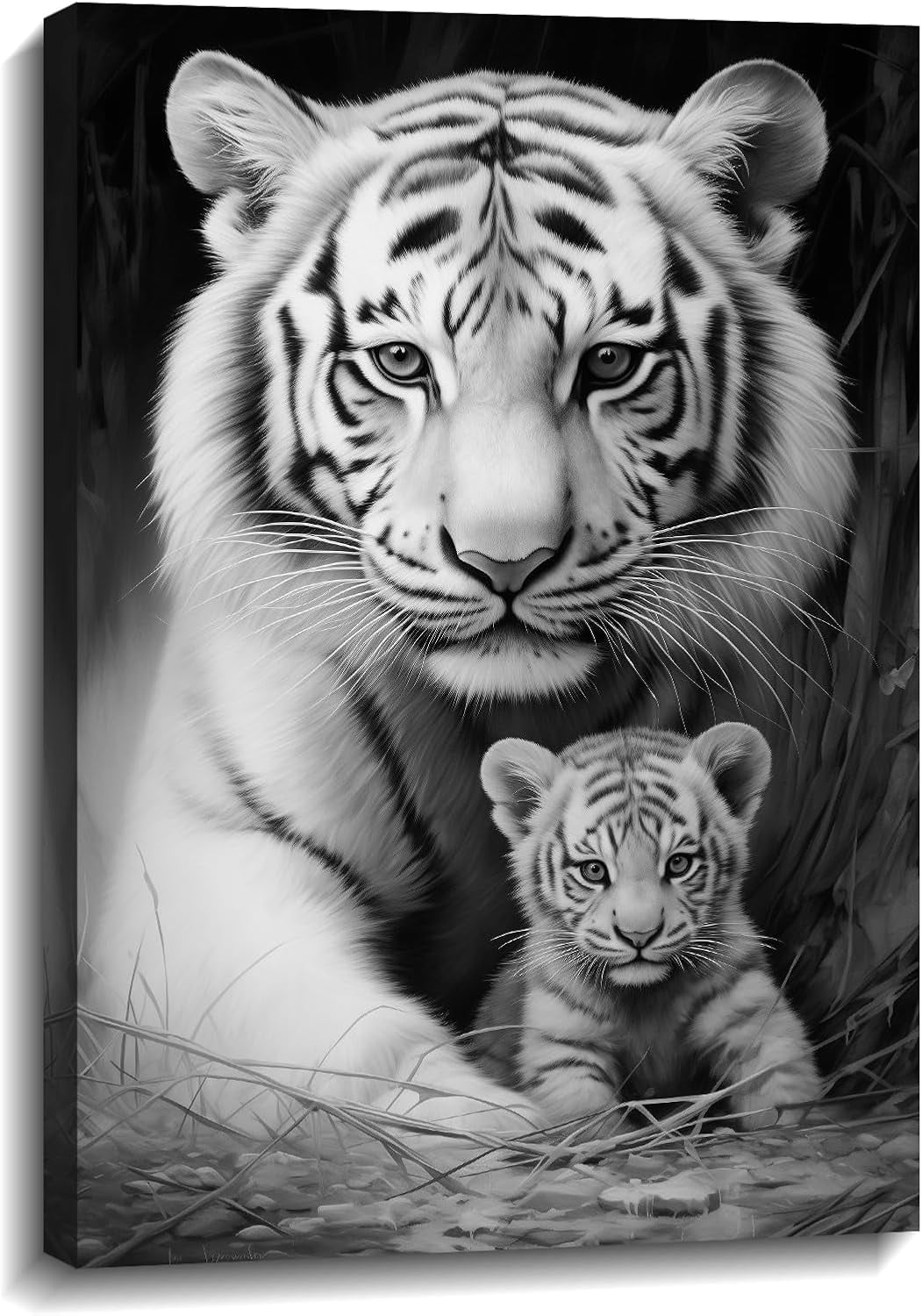 ADALE Canvas Wall Art Lion Decor Black and White Picture Lion and Cub