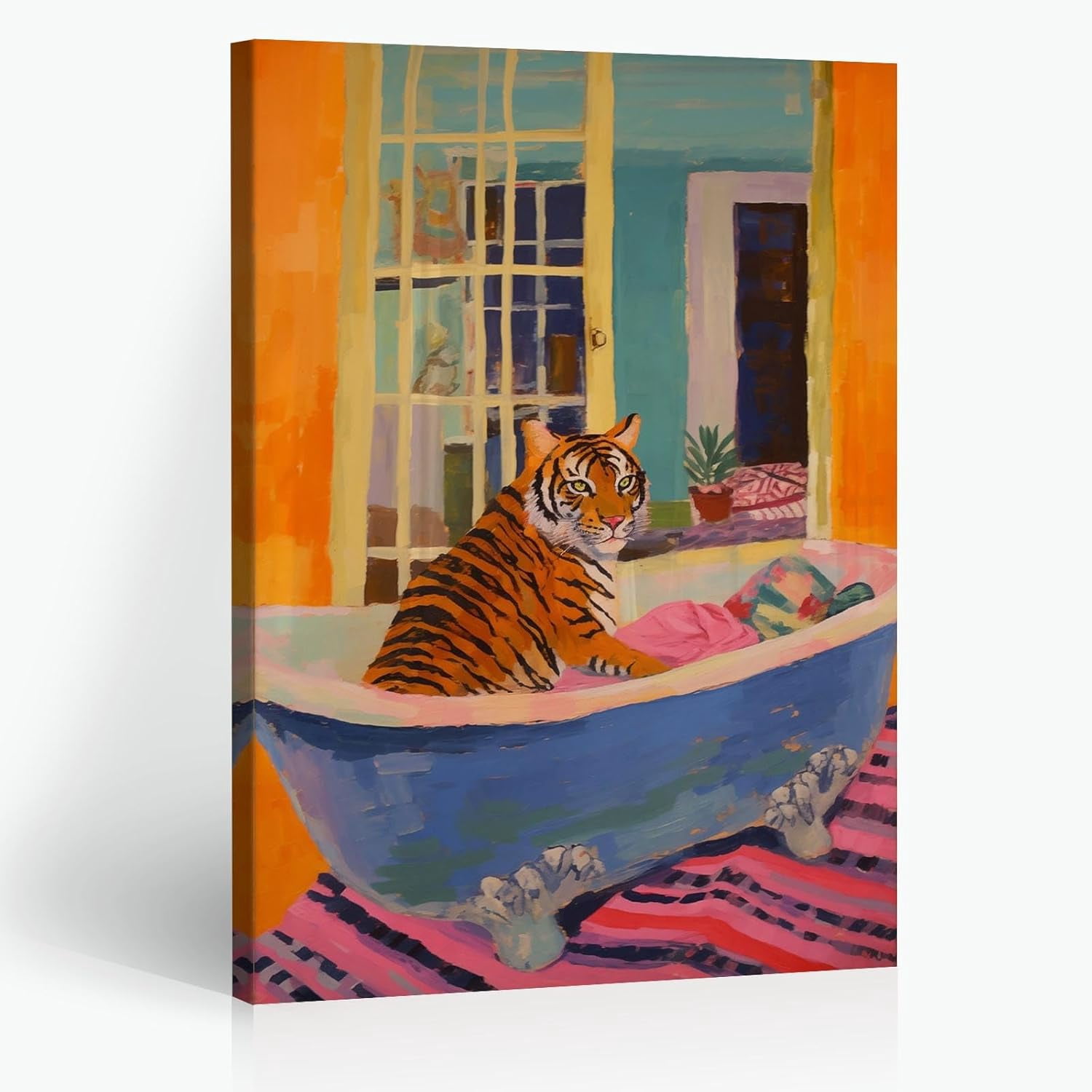 ADALE Dopamine Bathroom Poster Maximalist Tiger in A Bath Wall Art Pink ...