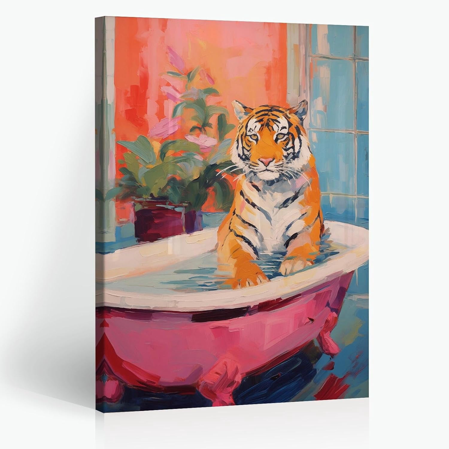 ADALE Dopamine Bathroom Poster Maximalist Tiger in A Bath Wall Art Pink ...