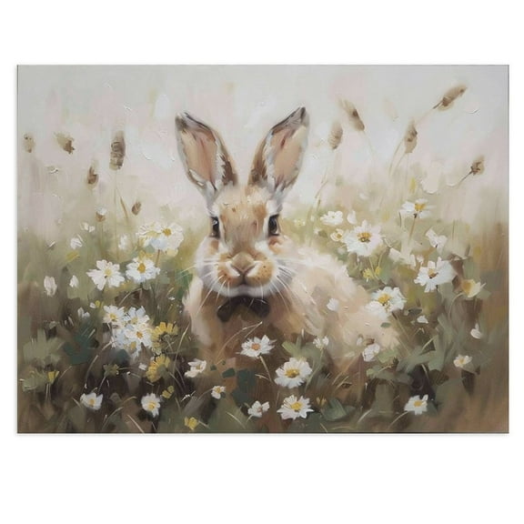 ADALE Easter Canvas Wall Art Spring Bunny Rabbit in Wildflower Field Poster Vintage Light Spring Prints Painting Easter Bunny Wall Art Decor For Living Room Farmhouse Girls Room Unframed 10x8 Inch