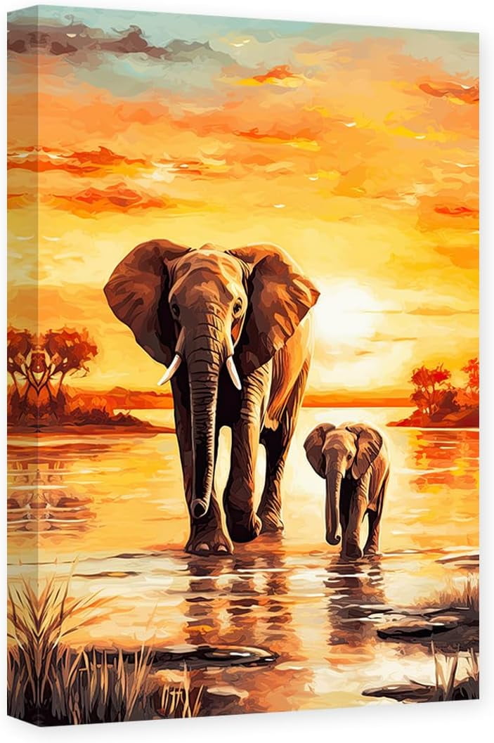 ADALE Elephant Canvas Wall Art Animal Painting Wall Decor African ...