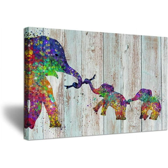 ADALE Elephant Canvas Wall Art Colorful Elephant Painting Pictures Funny Baby Elephant Prints Framed 16x20 Inch