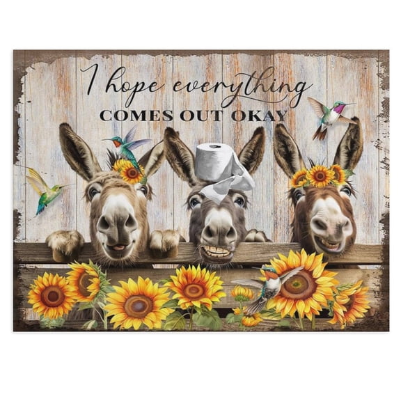 ADALE Farmhouse Animals Canvas Kitchen Wall Art Rustic Sunflowers Donkey Cow Pig Pictures Wall Decor Country Red Barn Windmills Artwork Painting Unframed 20x24 Inch