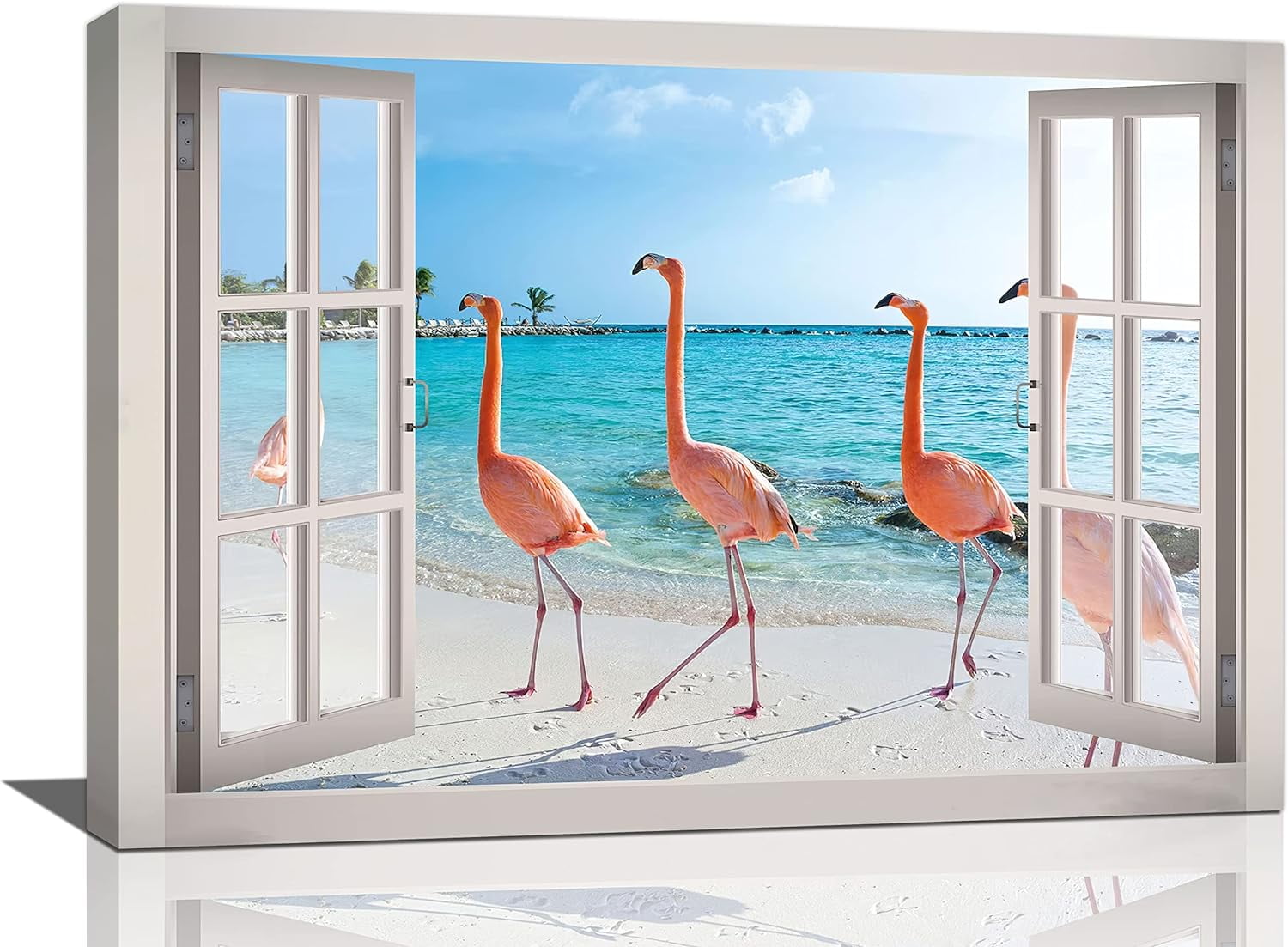 ADALE Flamingo Beach Bathroom Wall Art Tropical Palm Coastal Ocean ...