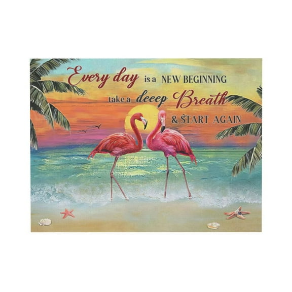 ADALE Flamingo Beach Bathroom Wall Art Tropical Palm Coastal Ocean Pictures Wall Decor Pink Flamingo Canvas Prints Framed Modern Animals Painting Artwork Unframed 20x16 Inch