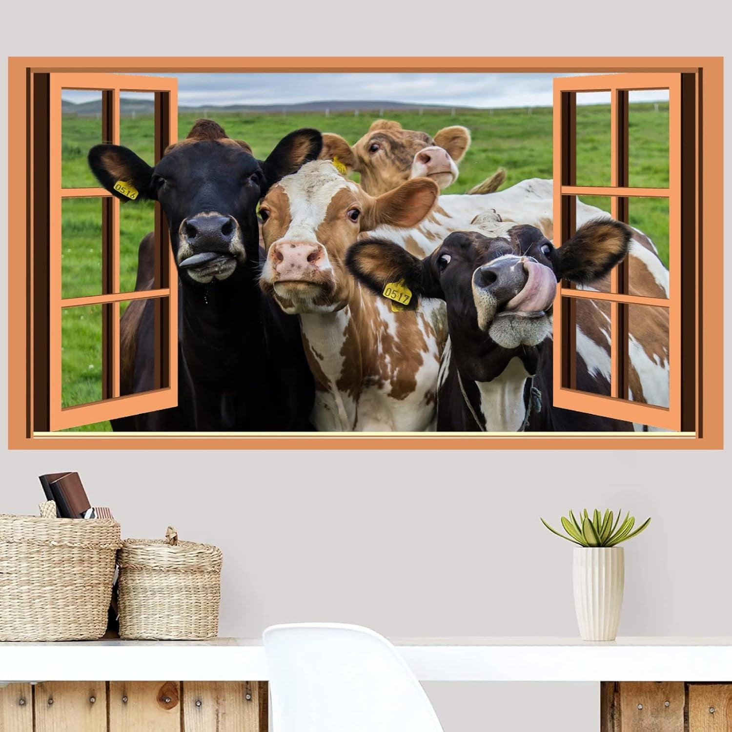 ADALE Funny Cow Wall Decors Peeking Cows Wall Art Landscape Home Decor ...