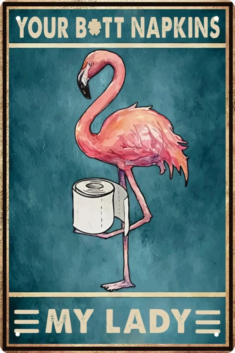 ADALE Funny Flamingo Bathroom Wall Art Decor Metal Tin Sign Retro ...