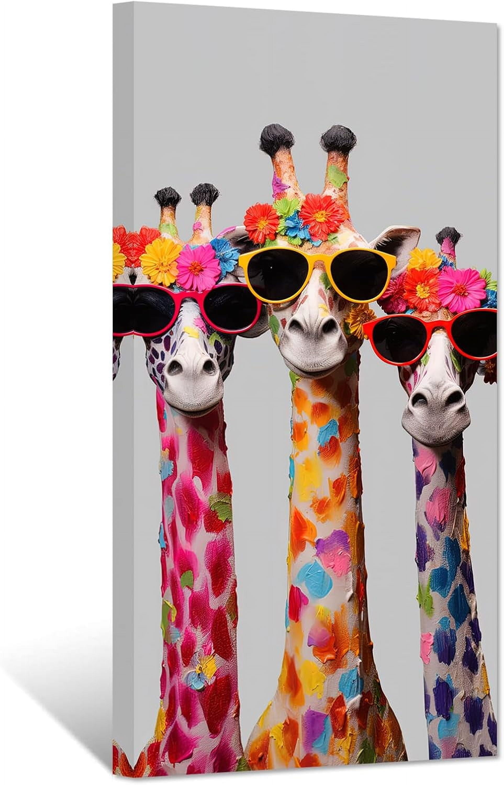 ADALE Giraffe Family Canvas Wall Art Cute Colorful Animal Poster Prints