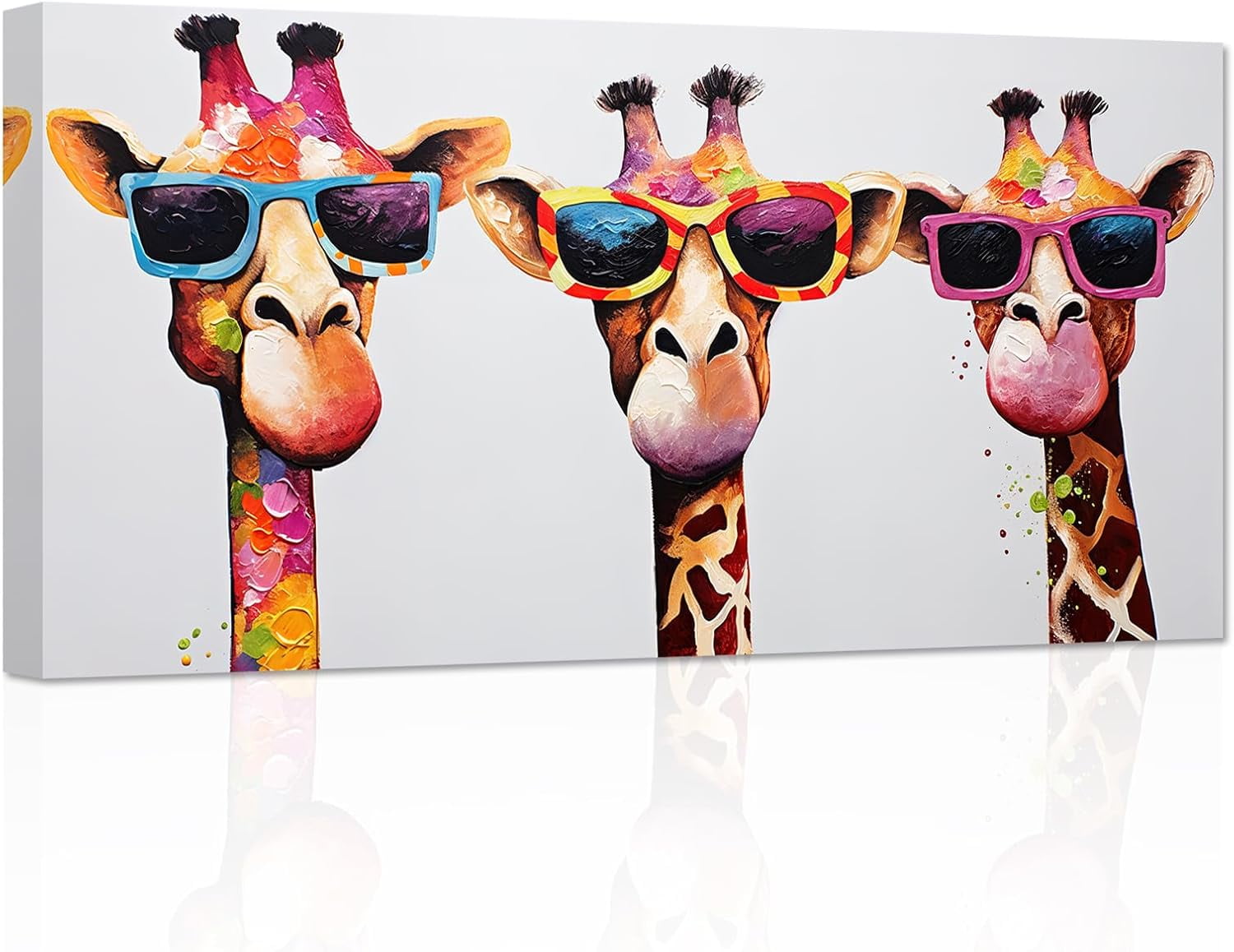 ADALE Giraffe Family Canvas Wall Art Cute Colorful Animal Poster Prints