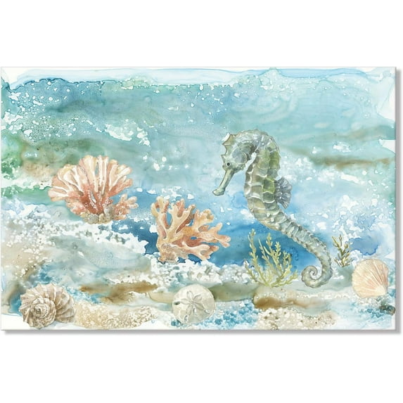ADALE Green Sea Turtle Wall Decor Tropical Canvas Wall Art Prints Hawaii Turtle Picture Gift Florida Sea Life Teal Watercolor Ocean Animal Painting Unframed 10x8 Inch