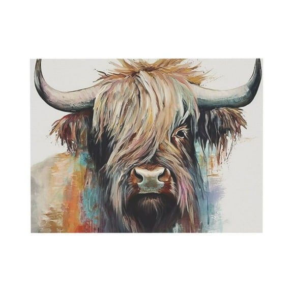 ADALE Highland Cattle Animal Canvas Wall Art Colorful Cow Pictures Wall Decor Abstract Animals Painting Print Bathroom Decor Unframed 8x10 Inch