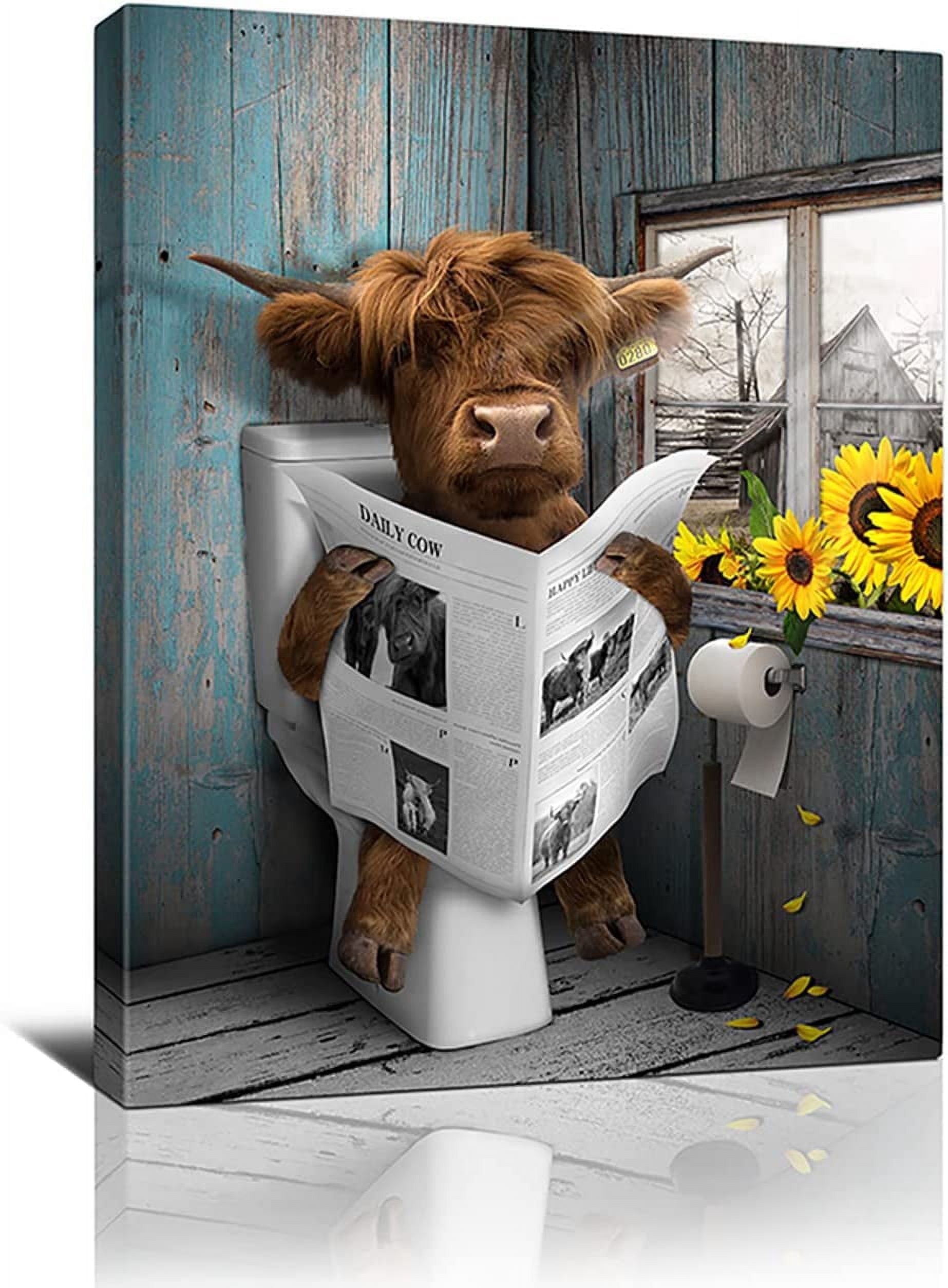 ADALE Highland Cow Bathroom Wall Art - Funny Farmhouse Cow Toilet ...