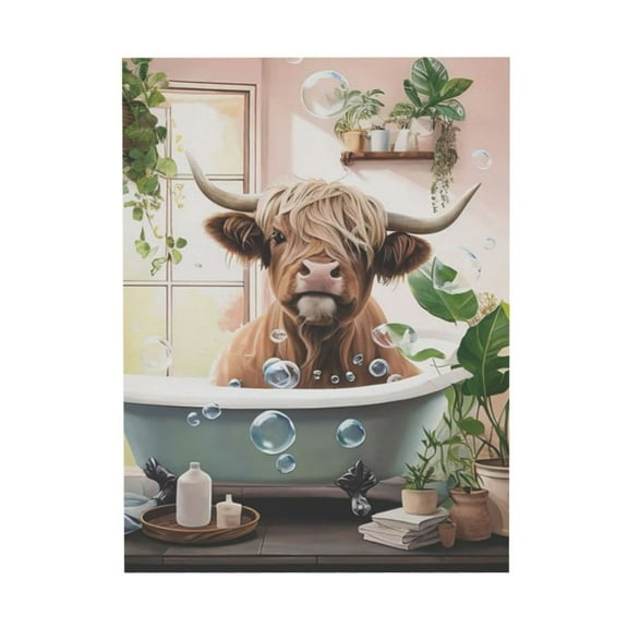 ADALE Highland Cow Canvas Wall Art Cow in Bathtub Picture Prints Bathroom Animal Painting for Toilet Kid Room Decor Unframed 8x10 Inch