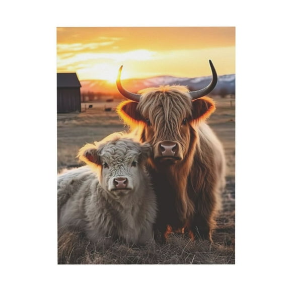 ADALE Highland Cow Canvas Wall Art Farmhouse Wall Decor Rustic Farm Animal Painting Cattle Picture Prints for Bathroom Kitchen Decor Unframed 12x18 Inch
