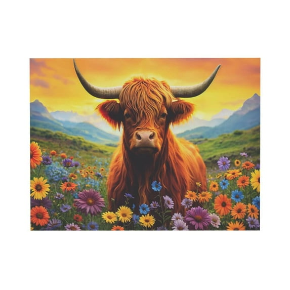 ADALE Highland Cow Pictures Wall Decor Farm Animal Canvas Wall Art Longhorn Cattle Print Painting Farmhouse Kitchen Decor Unframed 18x12 Inch