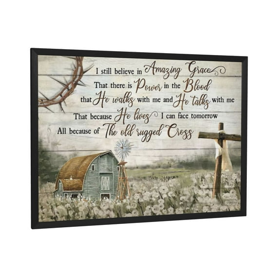 ADALE I Still Believe In Amazing Grace Wall Art - Christian Prayer Poster of Country Flower Gardens and Farmhouses Canvas Print Bedroom Living Room Religious Jesus Decor Black Framed 18x12 Inch
