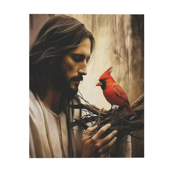 ADALE Jesus Canvas Wall Art Jesus with Red Birds Cardinal Picture Print Christian God Posters Cardinal and Jesus Pictures for Church Prayer Room Unframe 8x10 Inch