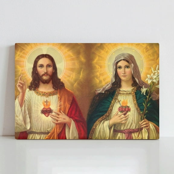 ADALE Jesus and Mary POSTER print Sacred Heart of Jesus and Virgin Mary painting Religious Artwork Catholic pictures Christian Holy Wall Art Decor Framed 10x8 Inch