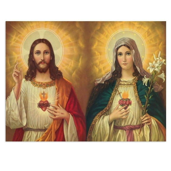 ADALE Jesus and Mary POSTER print Sacred Heart of Jesus and Virgin Mary painting Religious Artwork Catholic pictures Christian Holy Wall Art Decor Unframed 11x14 Inch