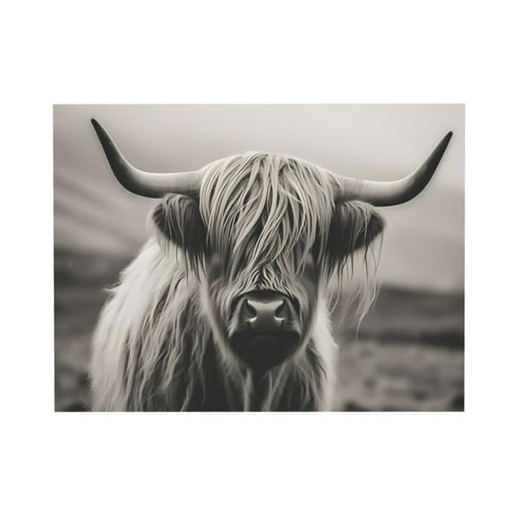 ADALE Large Black and White Highland Cow Canvas Wall Art Longhorn Highland Cow Picture Prints Farmhouse Cow Portrait for Home Decor Unframed 24x20 Inch