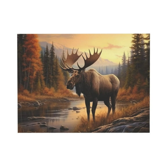 ADALE Large Moose Wall Art Wildlife Canvas Pictures Rustic Forest Wilderness Animal Painting Elmer Moose Artwork for Home Cabin Wall Decor Unframed 14x11 Inch