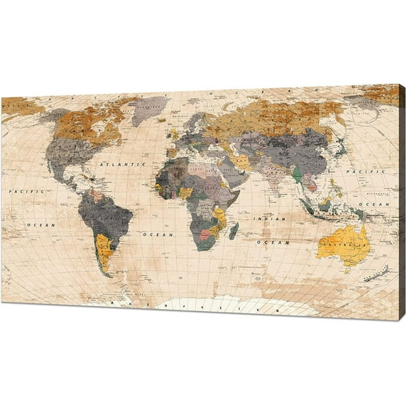 ADALE Large World Map Poster for Wall Art Canvas Prints Photos Nautical Map Wall Art of The World Map Wall Decor for Office Living Room Bedroom Travel Memory Home Decor Framed 10x8 Inch