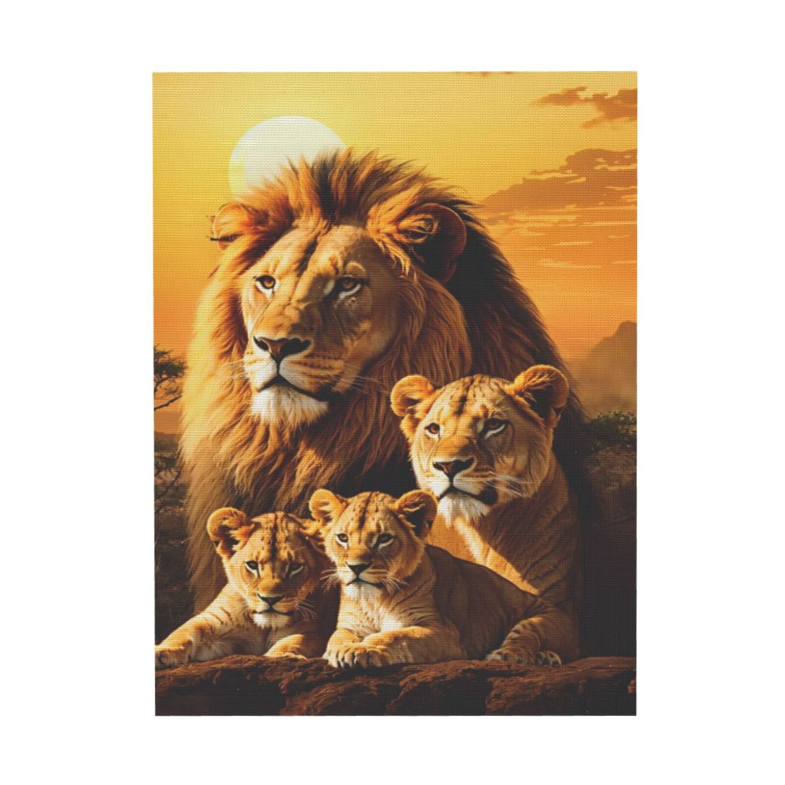 ADALE Lion Family Canvas Wall Art Wild Lion Lioness and Two Cub Picture ...