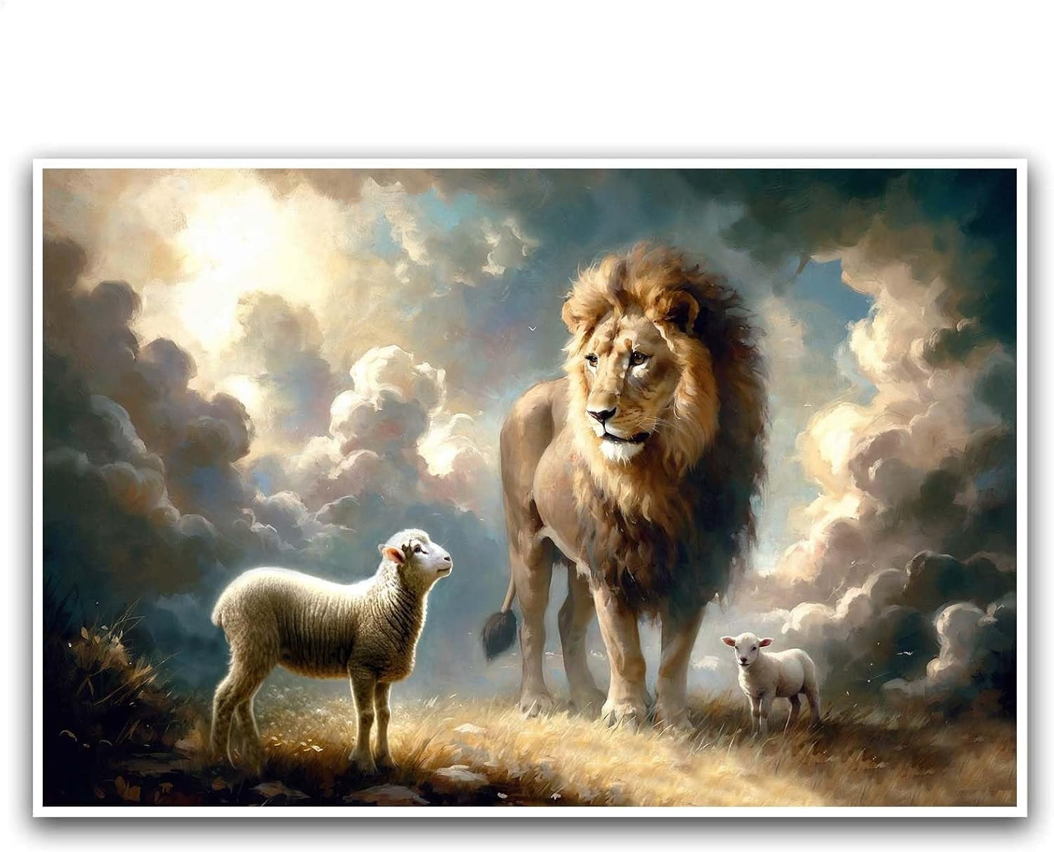 ADALE Lion Mural Lamb Canvas Print Jesus Awesome Lamb and Lion Canvas