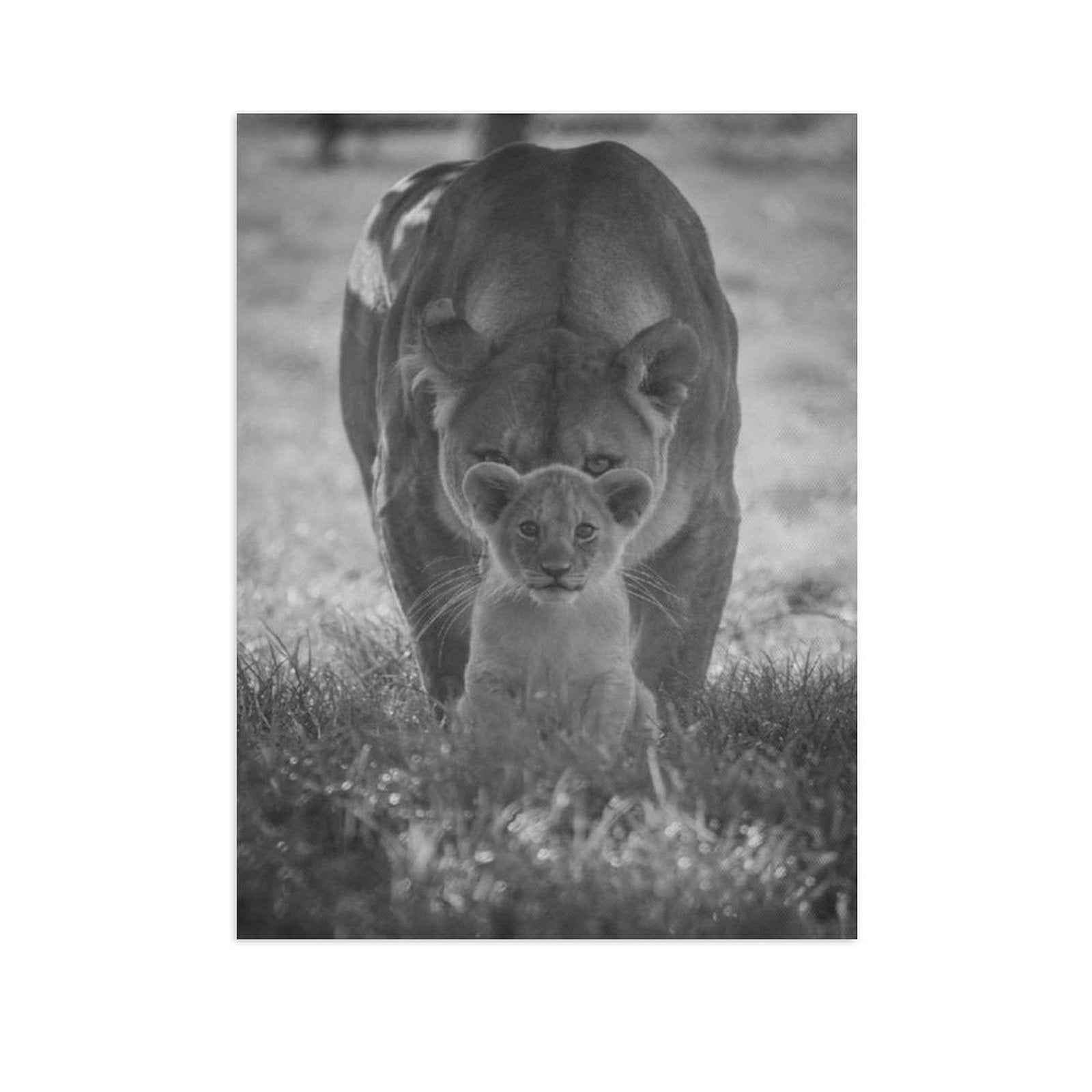 Tableau Toile Lion Et Lionne Noir Et Blanc - Art Déco - Sans Cadre Ou Avec Cadre