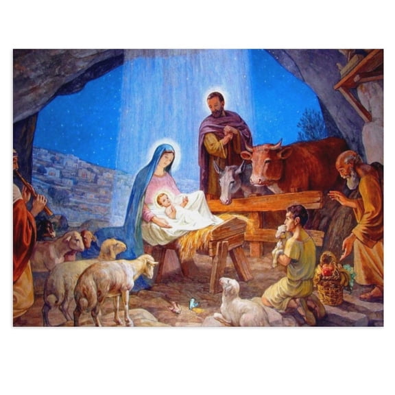 ADALE Nativity Scene Christmas POSTER print Holy Family Mary and Infant Jesus picture Christian Catholic Religious Wall Art Decor Unframed 8x10 Inch