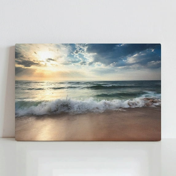 ADALE Ocean Beach Pictures Canvas Wall Art Decor for Living Room Paintings Bedroom Home Decor Modern Stretched and Framed Seascape Waves Landscape Canvas Prints Artwork Framed 10x8 Inch