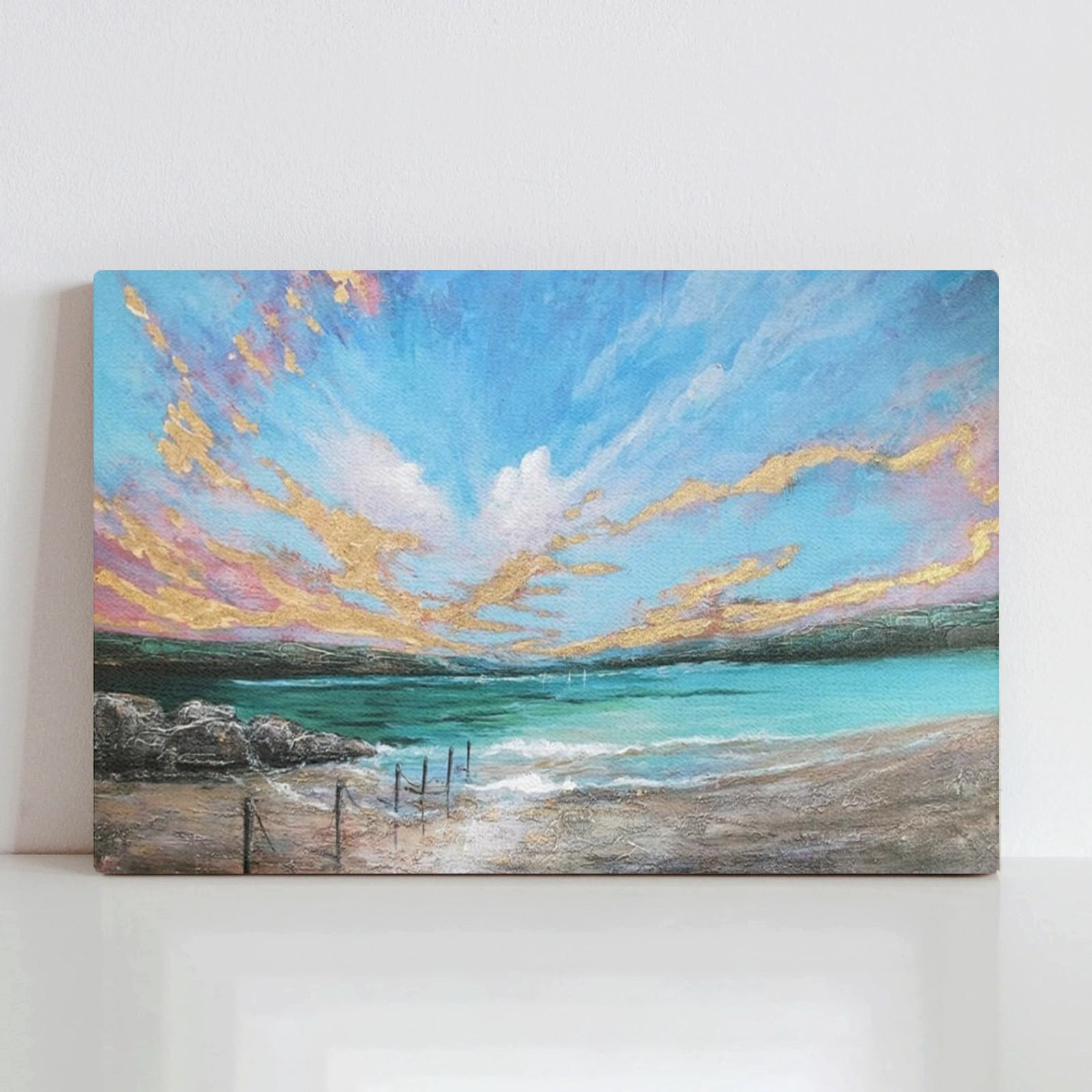 ADALE Ocean Teal Wall Art Canvas Coastal Beach Painting Blue Turquoise ...