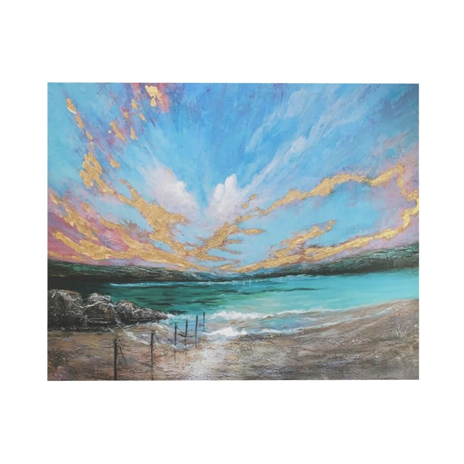 ADALE Ocean Teal Wall Art Canvas Coastal Beach Painting Blue Turquoise ...