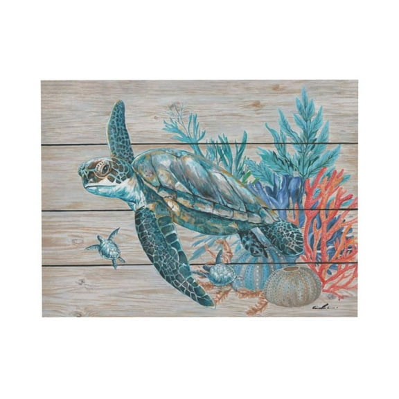 ADALE Octopus Wall Art for Bathroom Decor, Aqua Octopus Canvas Art Print with Fake Wood Panel Background Ocean Blue Sea Animal Marine Life Framed Pictures Unframed 8x10 Inch