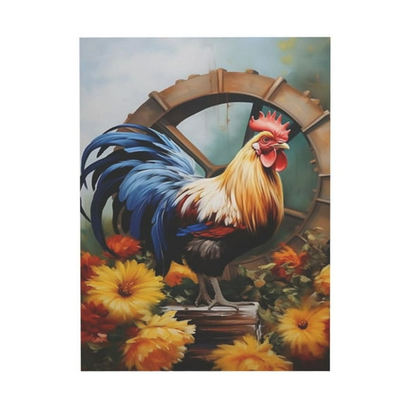 ADALE Rooster Canvas Wall Art Farm Yellow Sunflowers Picture Prints Farmhouse Animal Paintings Country Cabin Kitchen Decor Unframed 20x16 Inch