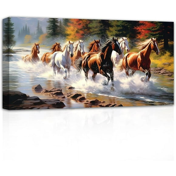 ADALE Running Horse Canvas Wall Art Wild Animal Picture Print on Canvas Horse Pictures Wall Decor for Bedroom Living Room Home Framed 18x12 Inch
